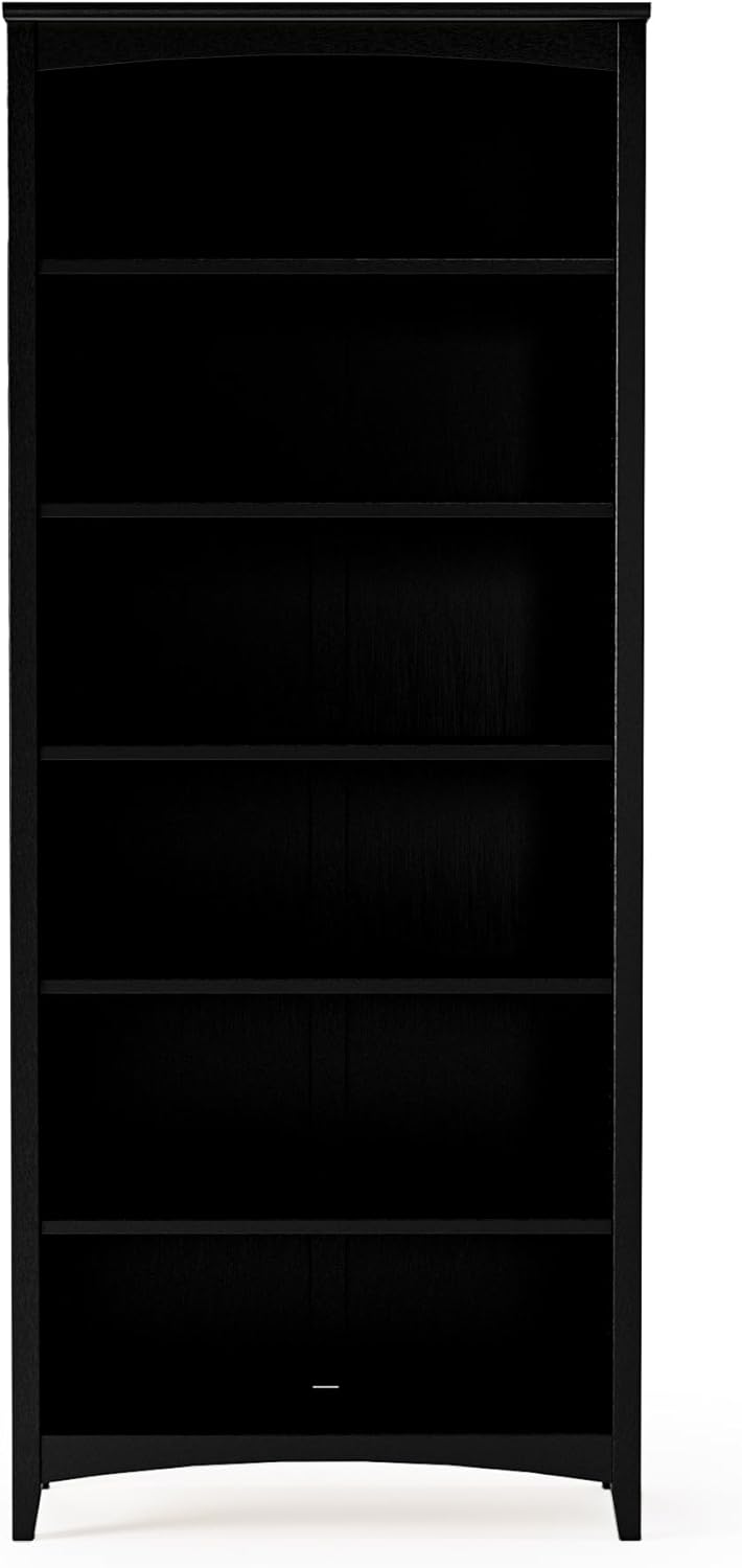 Camaflexi Shaker Style 6 Shelf Bookcase/Solid Wood / 72 inch Tall/Adjustable Shelving/Closed Back/Display Bookshelf for Living Room, Bedroom, Home and Office, Black