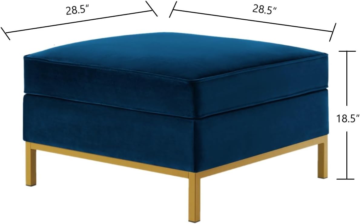 24KF Large Square Couch Ottoman, Velvet Ottoman with Padded Cushion, Large Foot Rest for Living Room - Navy
