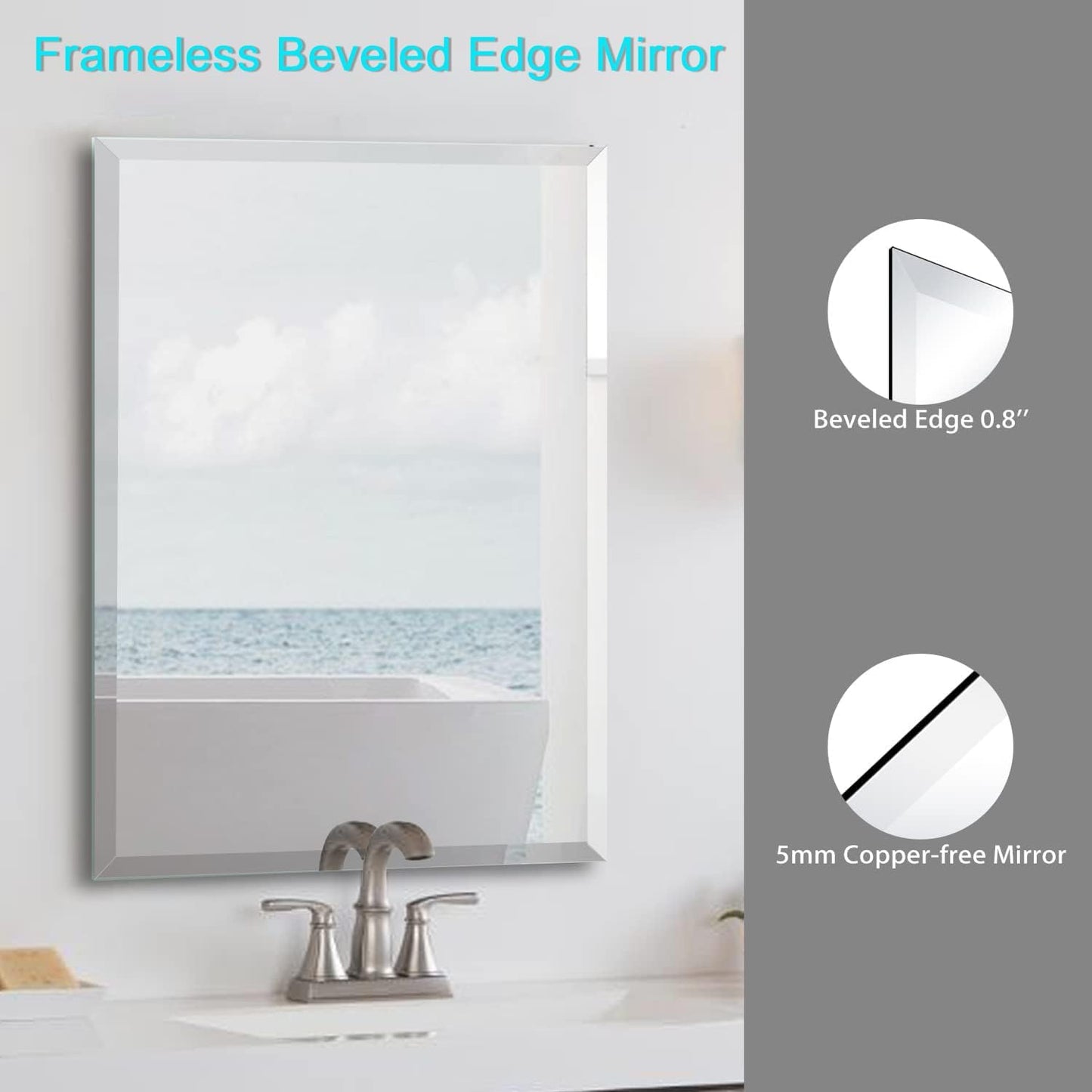 32x40 Inch Bathroom Mirror Frameless Beveled Edge Rectangle Wall Mirror Explosion Proof and Shatterproof Bathroom Vanity Mirror Wall Mounted Hang Firmly (Horizontal or Vertical)