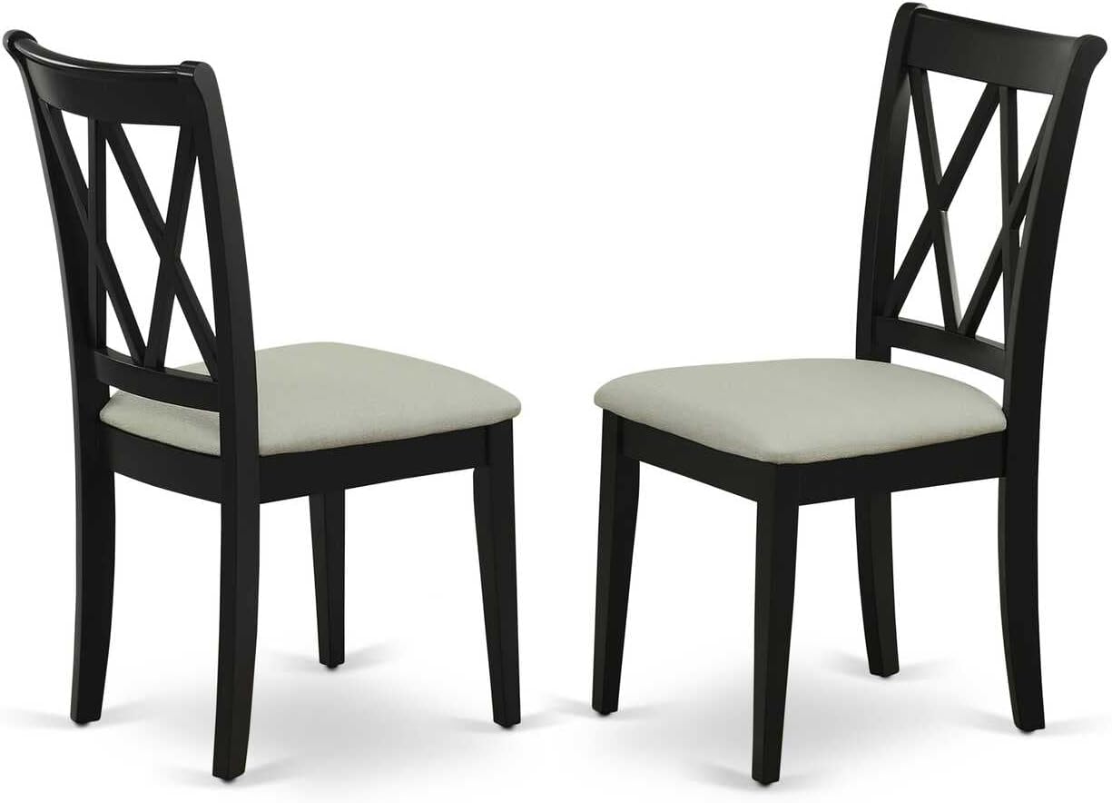 East West Furniture ESBR3-BCH-17 3 Piece Dining Table Set Contains a Round Dining Room Table with Pedestal and 2 Light Sable Linen Fabric Upholstered Chairs, 30x30 Inch, Black & Cherry