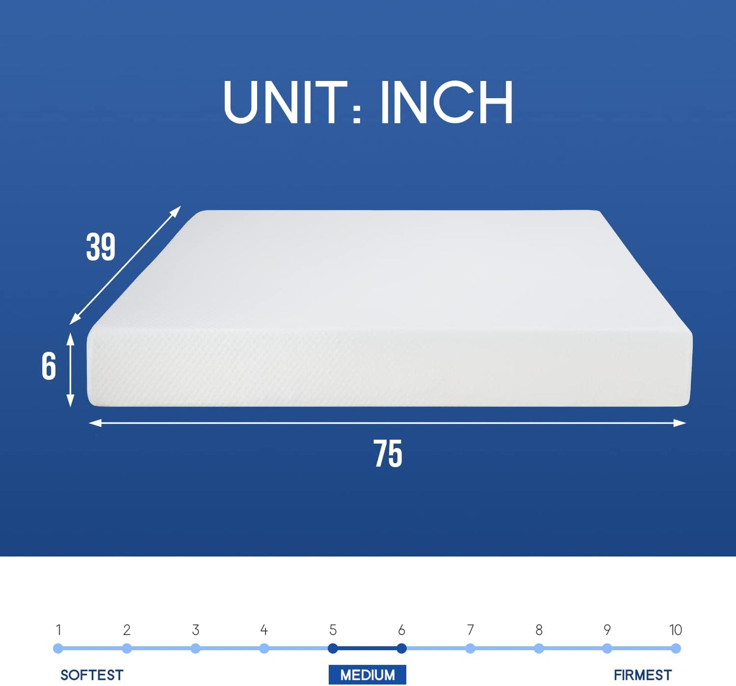 FDW | 6 Inch Twin Mattress | Medium Firm | Gel Memory Foam Mattress | White | Bed in a Box, CertiPUR-US Certified | Pressure Relief, Cooling Ventilated Foam | Washable Removable Cover