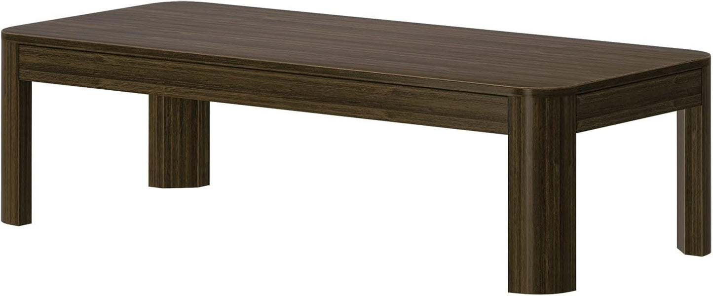 Plank+Beam Modern Rounded Coffee Table, 54 Inch, Solid Wood Contemporary Center Table for Living Room, Rectangle Tea Table, Walnut