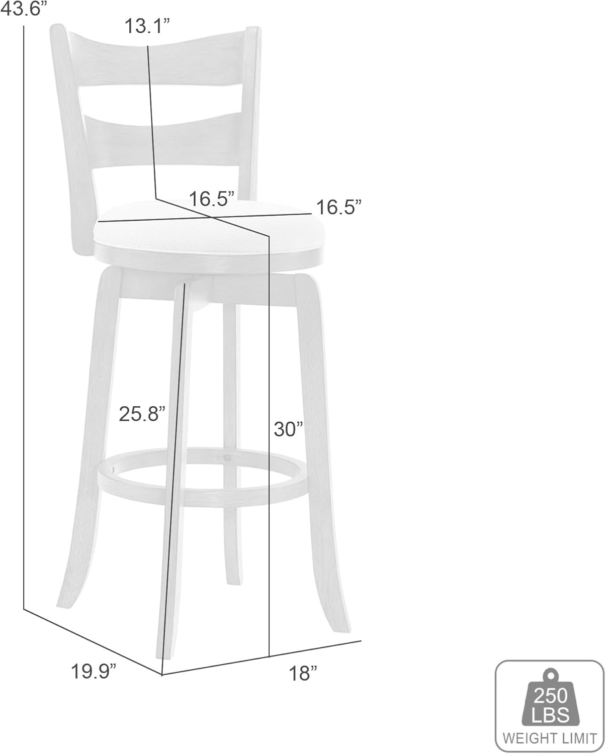Armen Living Blair 30 in. Putty Brown Bar Height Rubberwood Swivel Barstool with Cream Fabric Seat