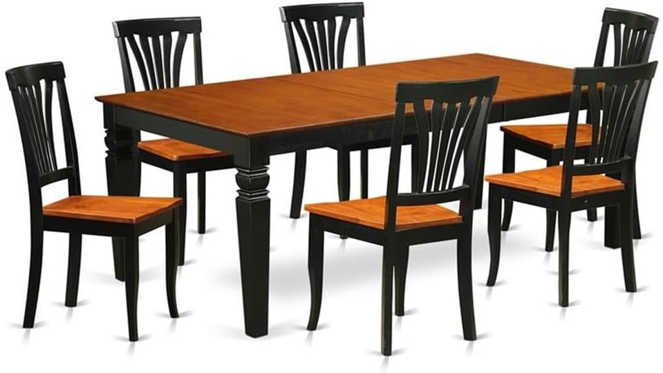 East West Furniture LGAV7-BCH-W 7 Piece Dining Room Furniture Set Consist of a Rectangle Kitchen Table with Butterfly Leaf and 6 Dining Chairs, 42x84 Inch, Black & Cherry