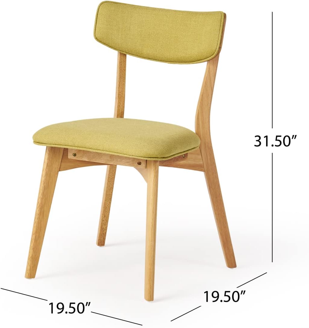 Christopher Knight Home Alma Mid-Century Wood Dining Set with Fabric Chairs, 5-Pcs Set, Natural Oak / Green Tea