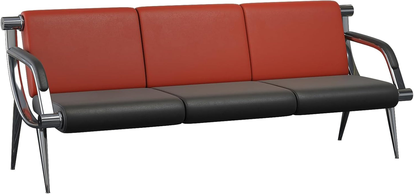 wonline 3 Seat Waiting Room Chair with Armrest PU Leather Office Furniture, Office Guest Seating Lobby Conference Reception Chairs for Airport Clinic Hospital Bank Salon Barber(Red&Black)