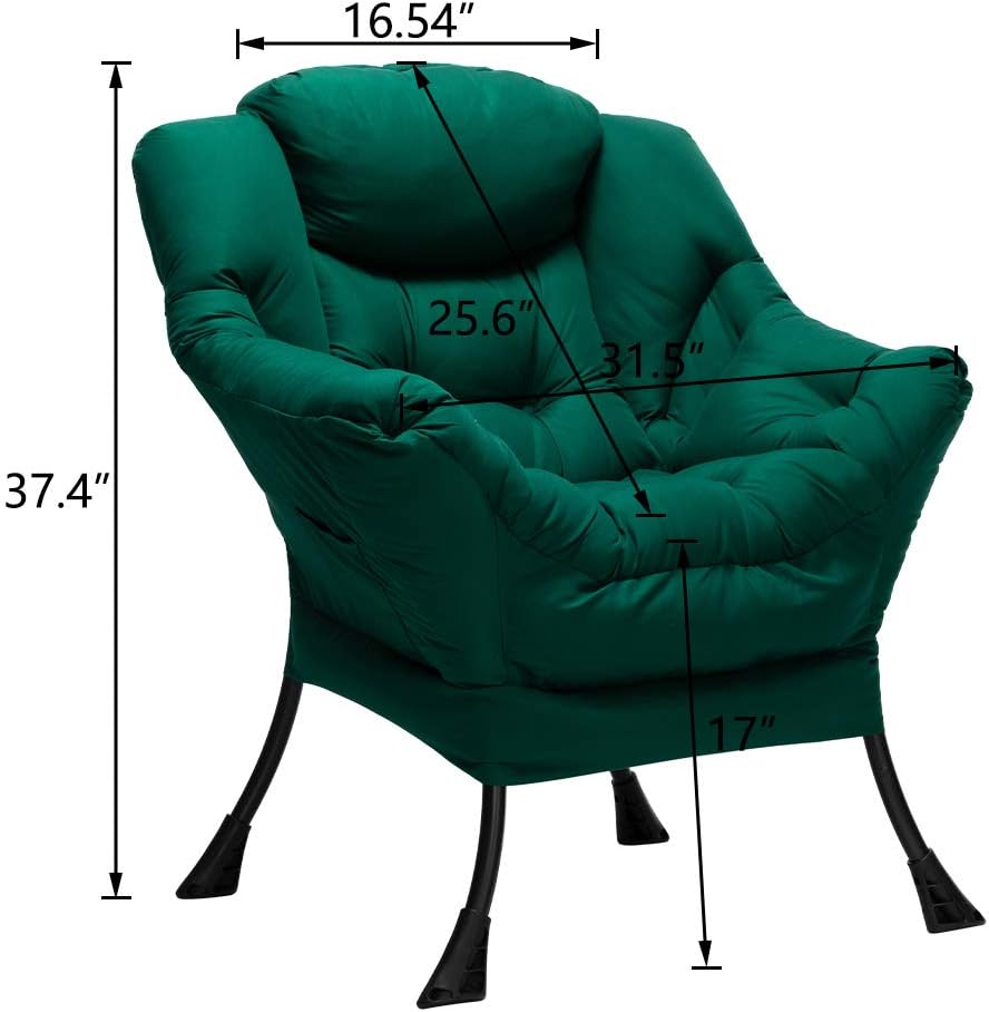 HollyHOME Modern Fabric Large Lazy Chair, Accent Oversized Comfy Reading Chair, Thick Padded Cozy Lounge Chair with Armrest, Steel Frame Leisure Sofa Chair for Living Room, Bedroom, Dorm, Green