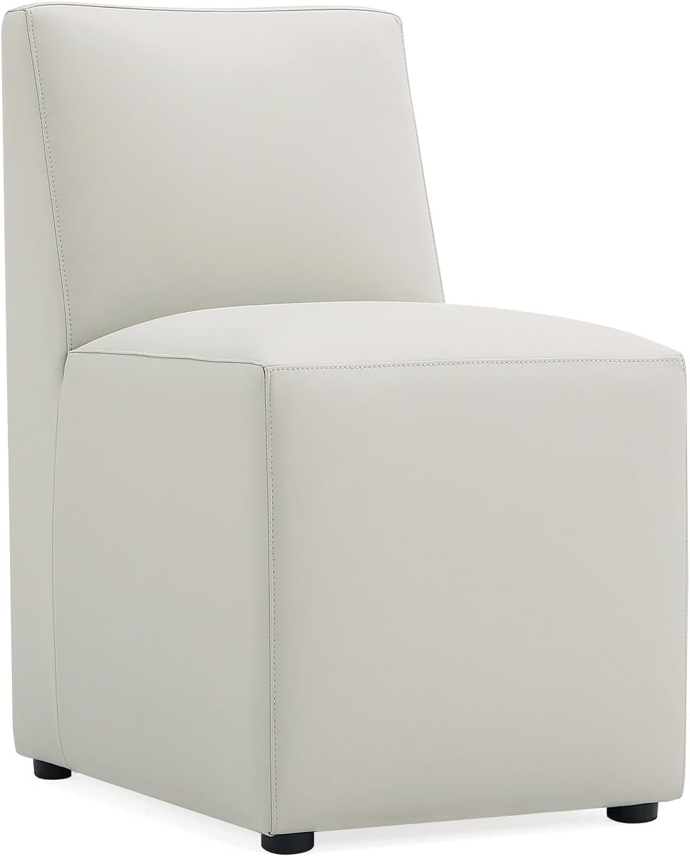 Manhattan Comfort Anna Square Modern Dining Chair with Head to Toe Faux Leather Upholstery and Plastic Foot Padding, Luxury Accent Furniture, Set of 2, Stone Grey