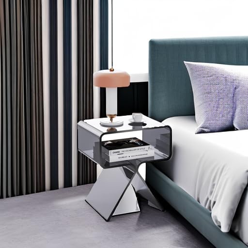 Acrylic Nightstand Side Table Modern Design Clear Home Decor Display End Table for Living Room (Black)