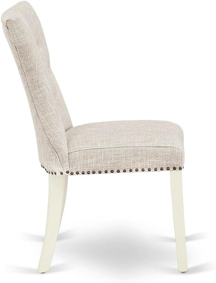 East West Furniture GAP2T35 Gallatin Modern Parson Chairs - Button Tufted Nailhead Trim Doeskin Linen Fabric Padded Dining Chairs, Set of 2, Linen White