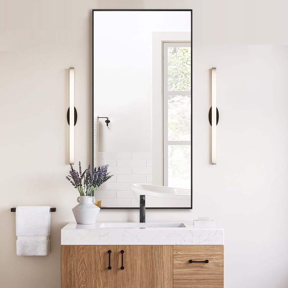 20x40 Inch Black Bathroom Mirror, Copper-Free Mirror, Aluminum Alloy Frame Vanity Mirror, Rectangle Wall Mounted Mirror for Bedroom/Living Room/Porch Horizontal or Vertical