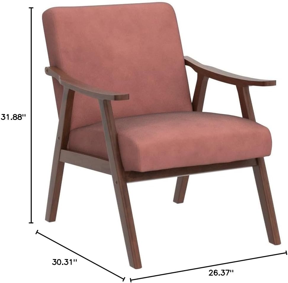 Container Furniture Direct Accent Chair with Microfiber Upholstery and Solid Wood Frame, Classic Mid-Century Modern Living Room Furniture for Extra Seating, Rose