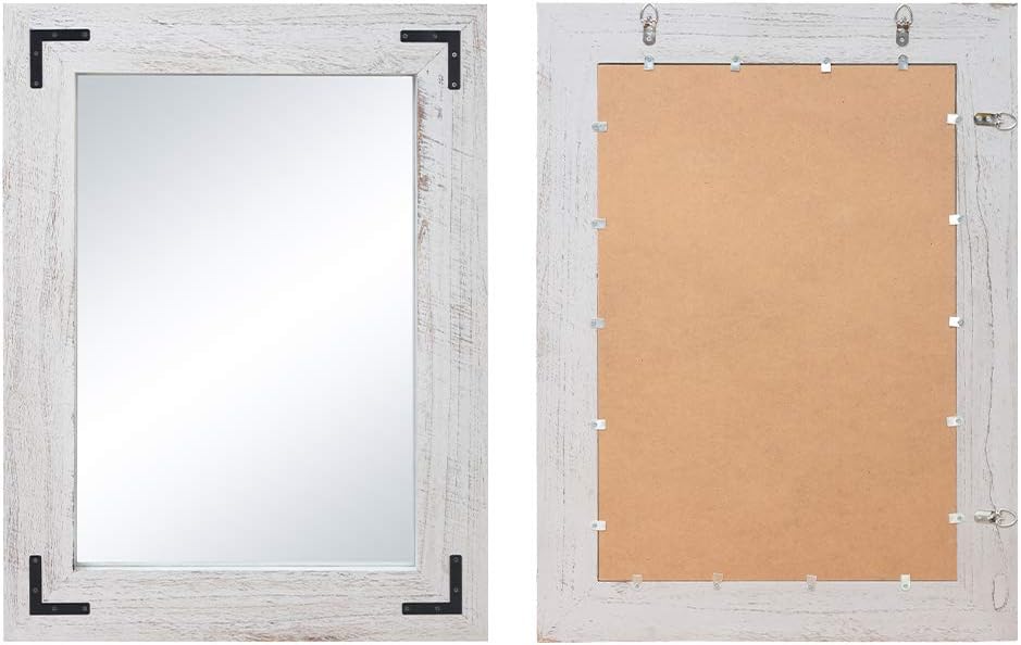 YOSHOOT Rustic Wooden Framed Wall Mirror, Natural Wood Bathroom Vanity Mirror for Farmhouse Decor, Vertical or Horizontal Hanging