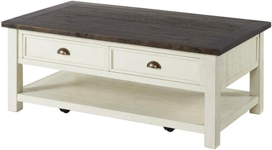 Martin Svensson Home Solid Wood Coffee Table, Cream White with Brown Top