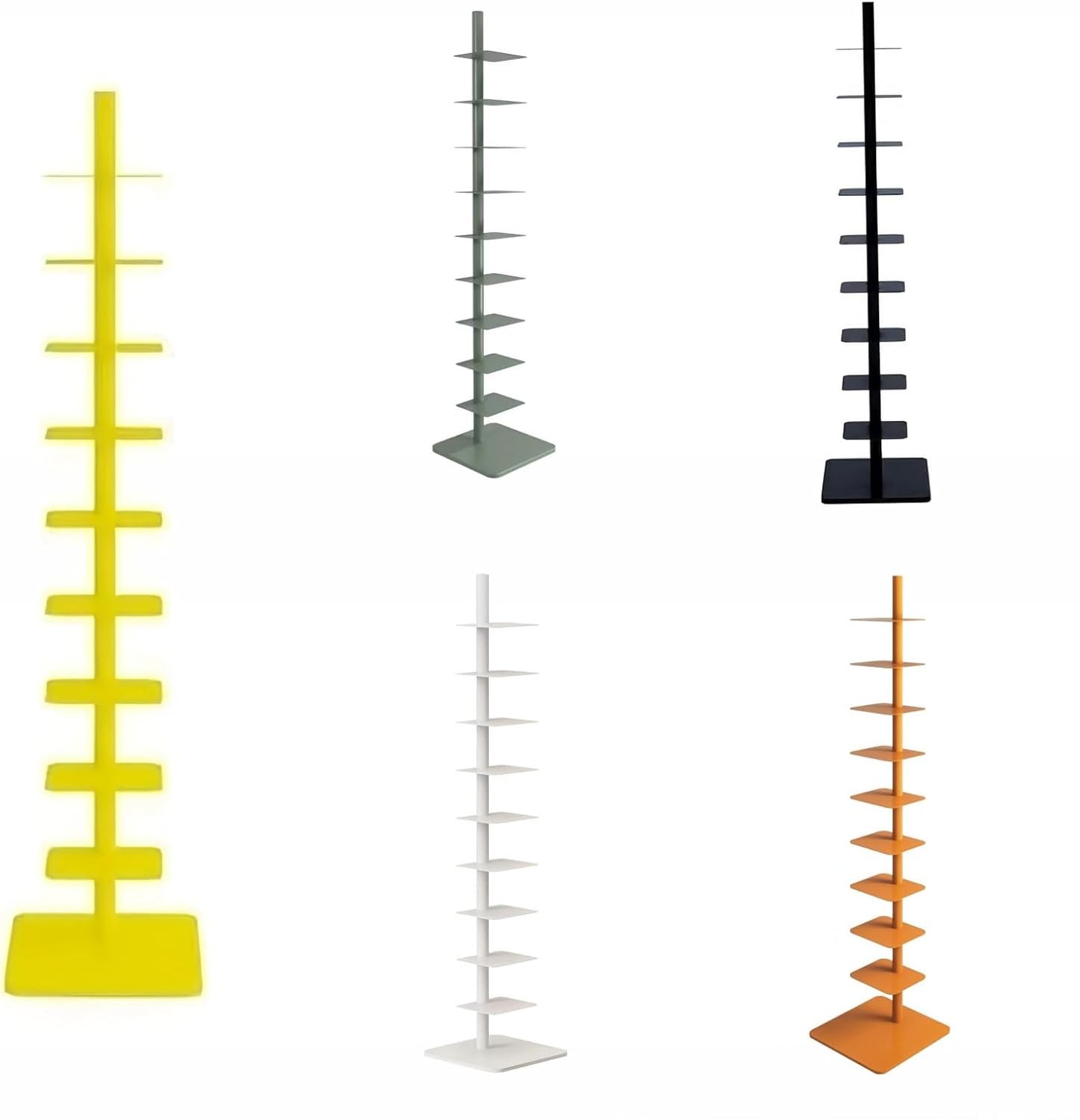 9-Tier Spine Bookshelf Metal Bookcase 5 Colors Vertical Bookshelf Tower Rotating Tall Narrow Bookshelf Ladder Book Rack Indoor (Yellow)