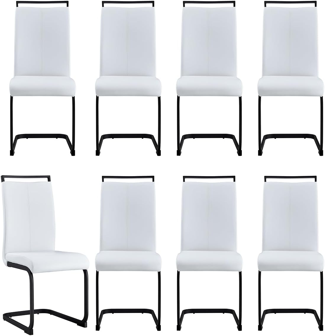 Dining Chairs Set of 8, Black Faux Leather with Metal Frame, Modern Kitchen Chairs with Padded Seat High Back for Dining Room, Kitchen, Living Room