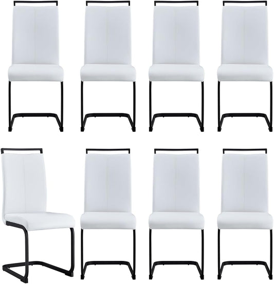 Dining Chairs Set of 8, Black Faux Leather with Metal Frame, Modern Kitchen Chairs with Padded Seat High Back for Dining Room, Kitchen, Living Room