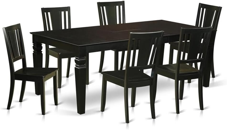 East West Furniture LGDU7-BLK-W 7 Piece Kitchen Table Set Consist of a Rectangle Dining Table with Butterfly Leaf and 6 Dining Chairs, 42x84 Inch, Black