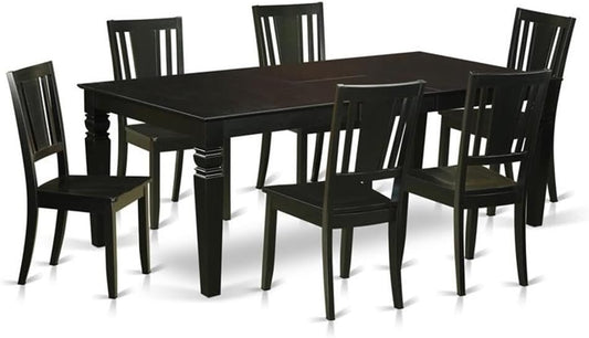 East West Furniture LGDU7-BLK-W 7 Piece Kitchen Table Set Consist of a Rectangle Dining Table with Butterfly Leaf and 6 Dining Chairs, 42x84 Inch, Black