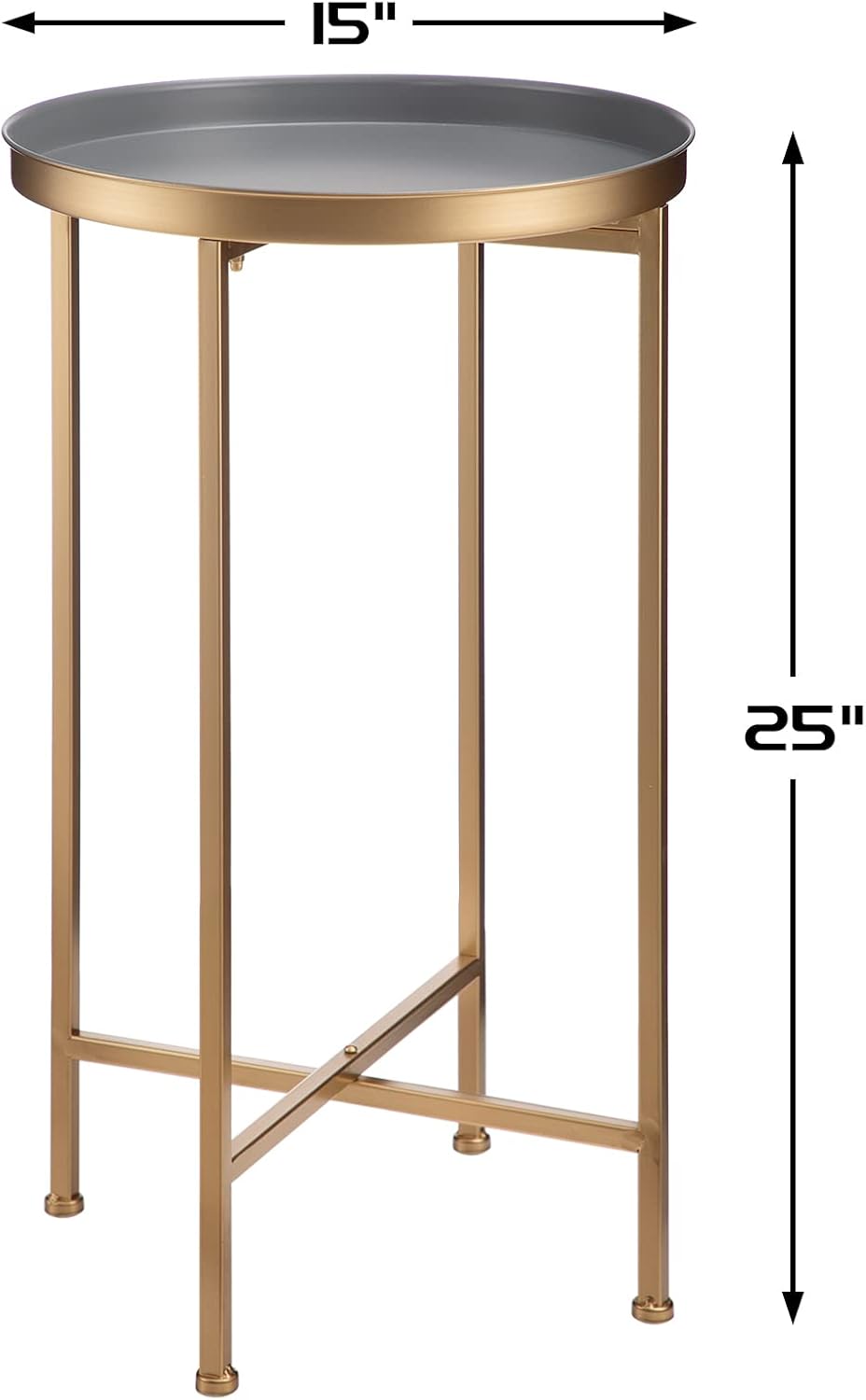 HollyHOME Small Round Metal Waterproof End Table, Accent Indoor&Outdoor Coffee Side Table, Snack Sofa Table for Living Room, Anti-Rust Decorative Plant Stand, (D) 14.5" x (H) 25", Gold/Grey