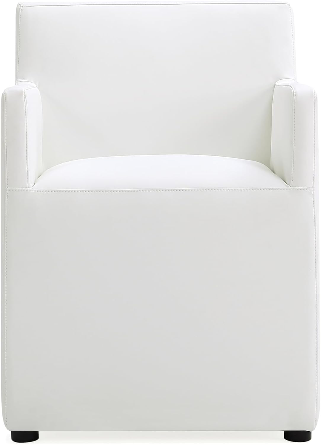 Manhattan Comfort Anna Square Modern Dining Chair with Arms, Head-to-Toe Faux Leather Upholstered Accent Armchair with Plastic Foot Padding, Set of 1, Cream