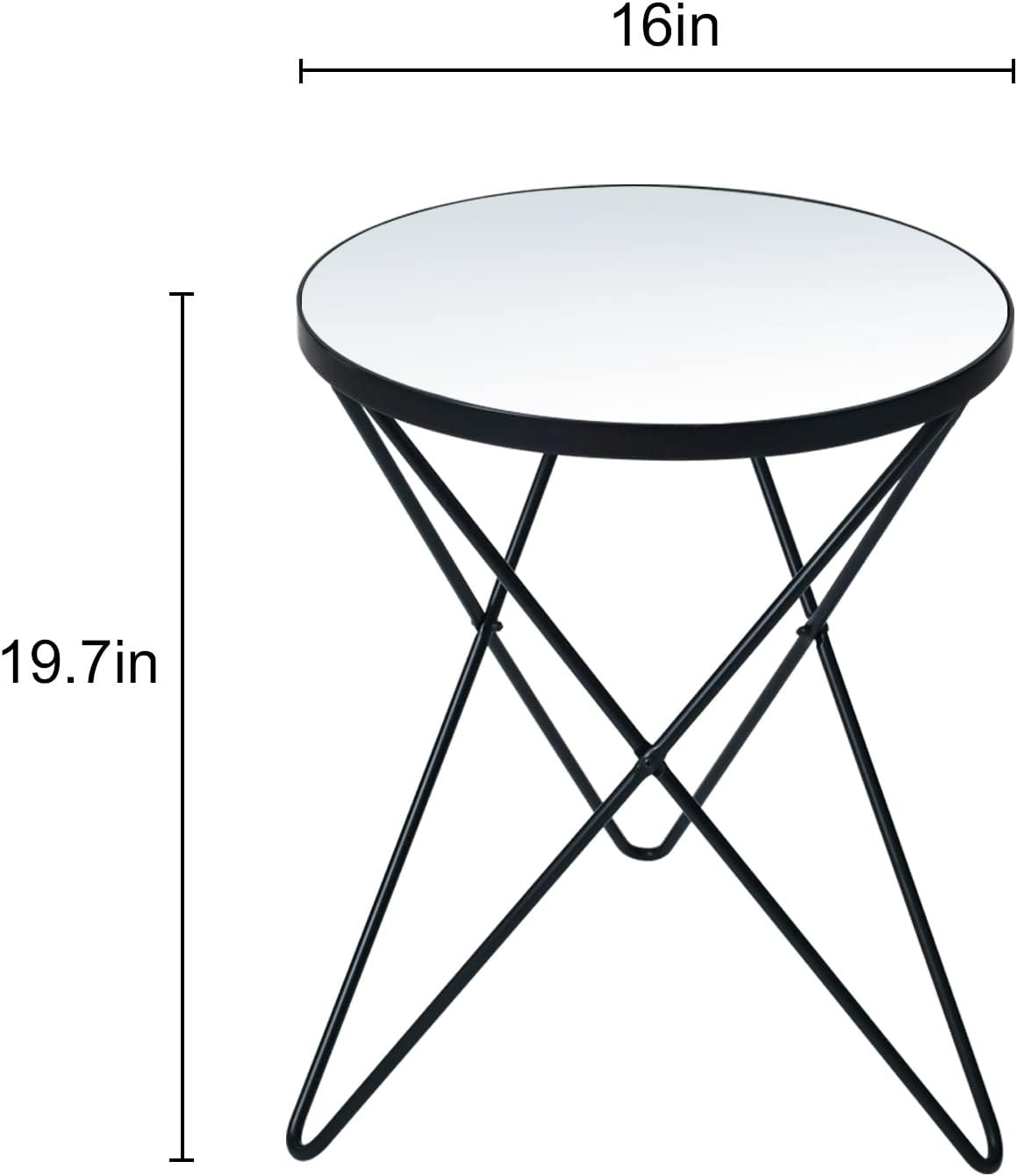 HLR Modern Round Side Table Set of 2, End Table with Marble Effect Top and Gold Metal Frame, Small Side Table for Living Room, Bedroom, Sofa and Couch, Black Legs, Mirror top