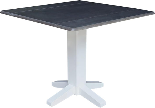 IC International Concepts Solid Wood 36" Square Dual Drop Leaf Dining Table, White/Heather Gray
