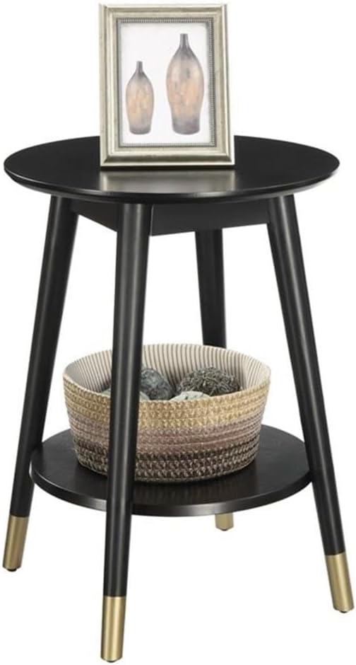 Convenience Concepts Wilson Mid Century Round End Table with Bottom Shelf, Black