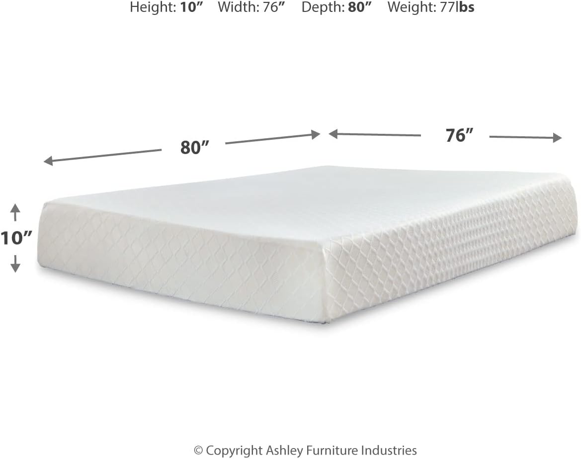 Signature Design by Ashley King Size Chime 10 Inch Medium Firm Memory Foam Mattress with Green Tea & Charcoal Gel for Pressure Relief, Fiberglass Free, Mattress In A Box