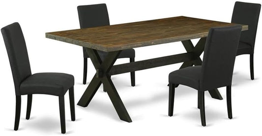 East West Furniture X677DR124-5 5 Piece Dining Room Table Set Includes a Rectangle Dining Table with X-Legs and 4 Black Color Linen Fabric Upholstered Chairs, 40x72 Inch, Multi-Color