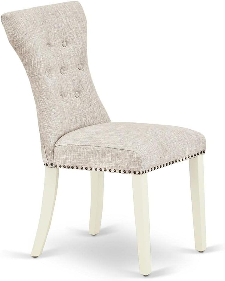 East West Furniture GAP2T35 Gallatin Modern Parson Chairs - Button Tufted Nailhead Trim Doeskin Linen Fabric Padded Dining Chairs, Set of 2, Linen White