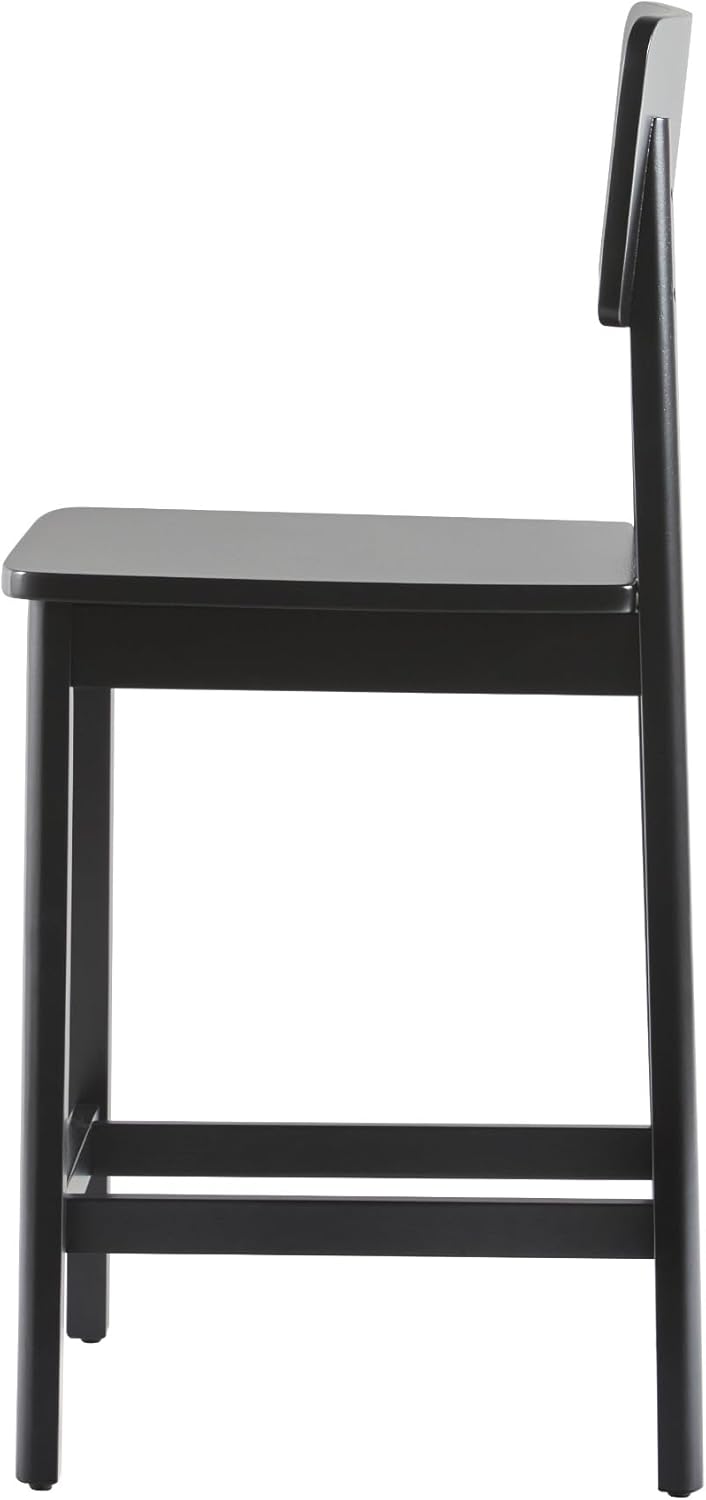 Walker Edison 2-Piece Minimalist Solid Wood Counter Stool, Set of 2, Black