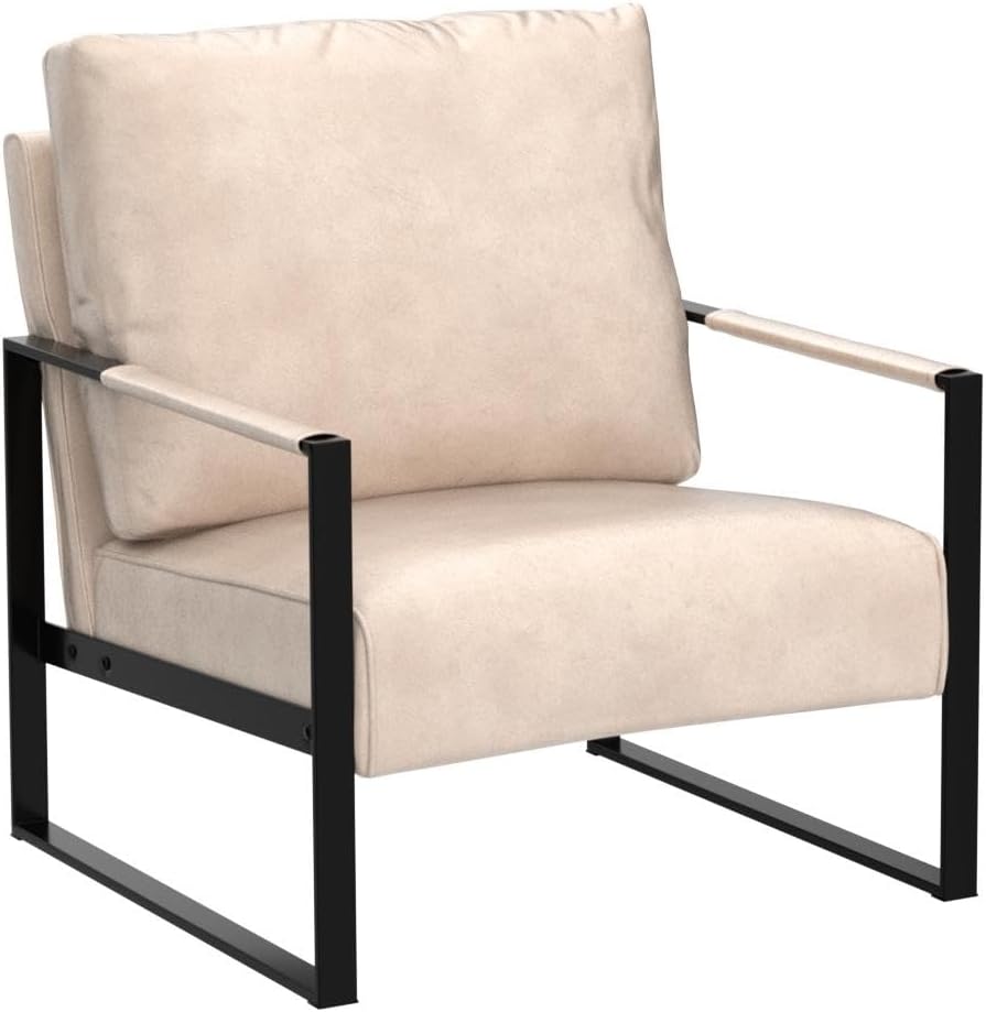 Container Furniture Classic Mid Century Modern Accent Chair with Durable Square Metal Frame, Armchair for Living Room, Bedroom, Home Office in Spotted Microfiber Upholstery, Light Camel