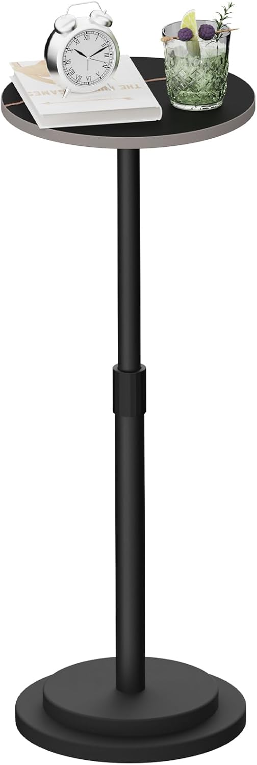 Height Adjustable Drink Table, Vintage Round Indoor Metal Plant Stand, for Small Spaces, Living Room, Bedroom, Cocktail, 1 Pack, Black, GBZ001CB-1