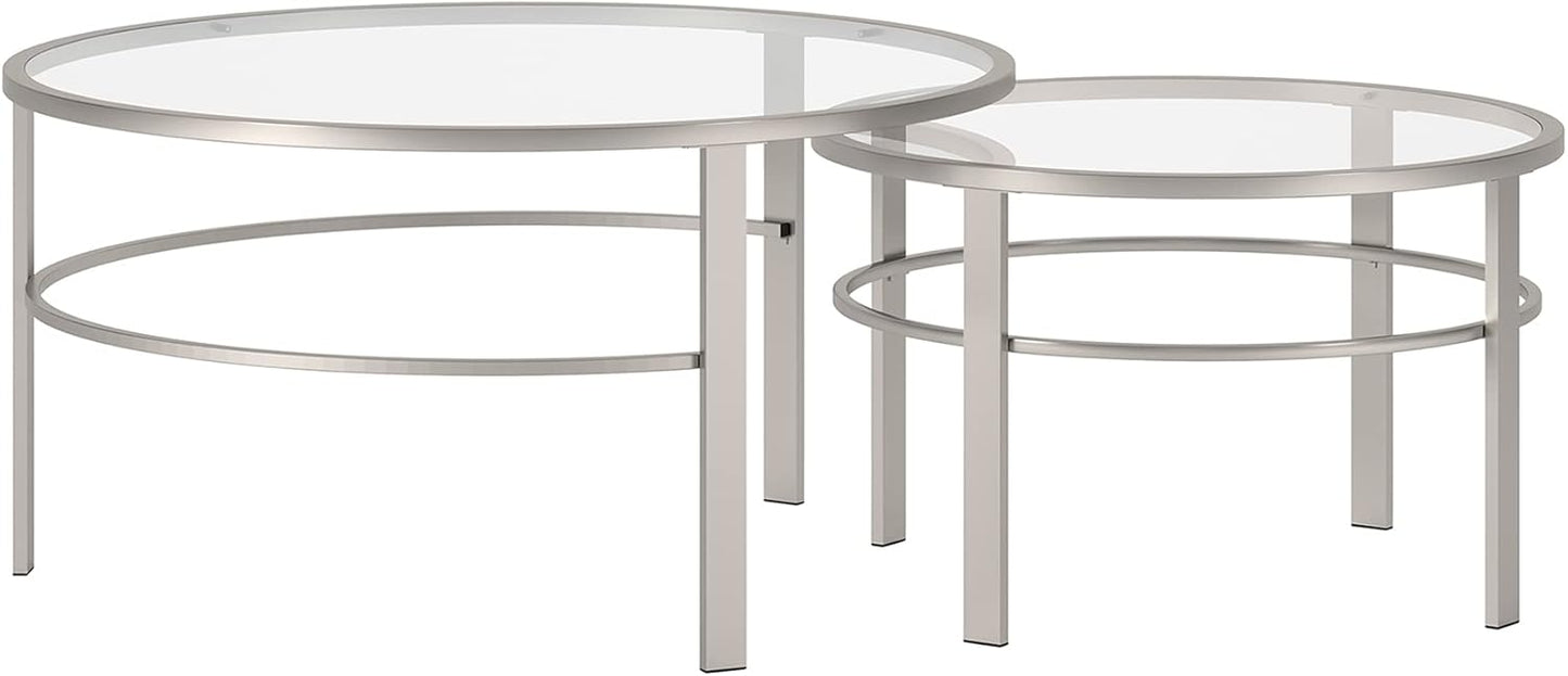 Henn&Hart Round Nested Coffee Table in Satin Nickel, Modern coffee tables for living room, studio apartment essentials, 36" Wide