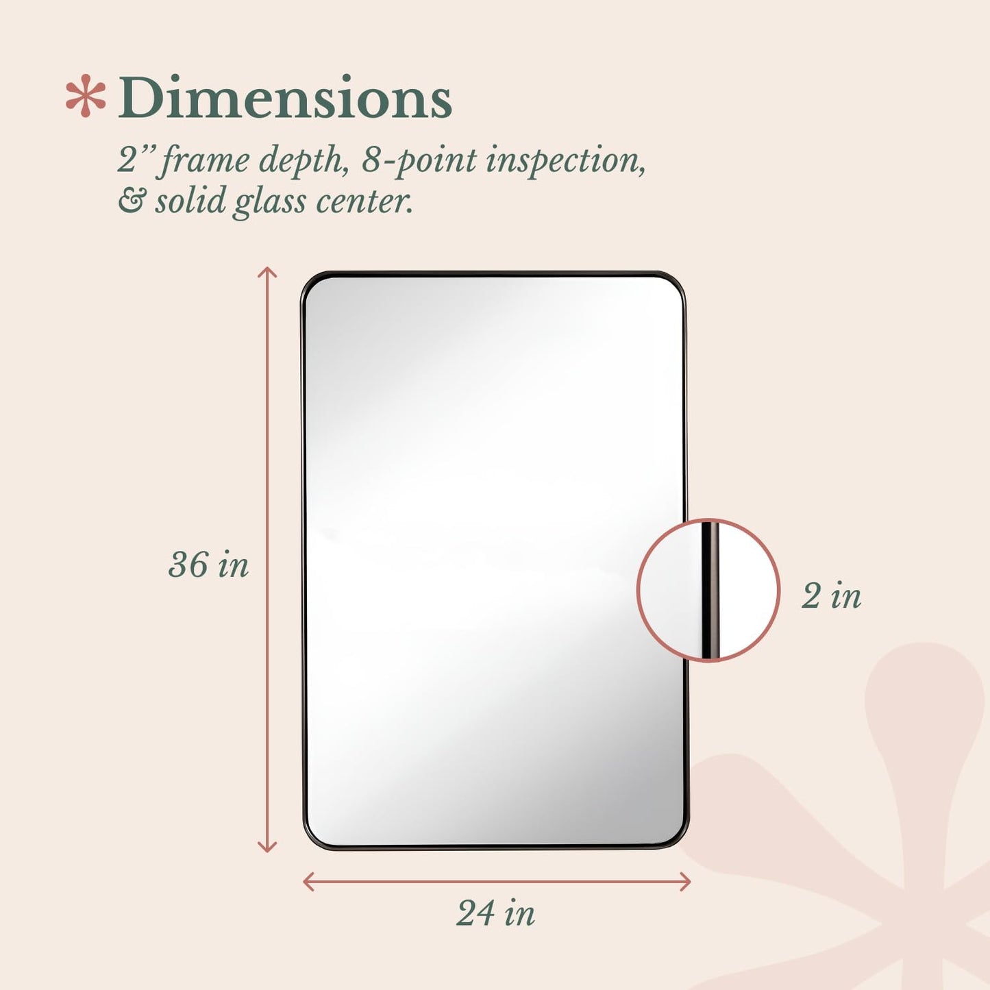 Hamilton Hills 24x36 Inch Metal Black Frame Mirror for Bathroom - Brushed Rectangular Rounded Corner Vanity - 2" Deep Set Design Large Wall Mirrors Decorative - Hangs Horizontal and Vertical