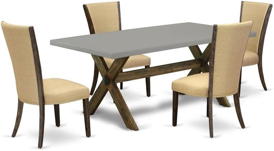 East West Furniture X797VE703-5 5 Piece Dining Set Includes a Rectangle Dining Room Table with X-Legs and 4 Brown Linen Fabric Upholstered Parson Chairs, 40x72 Inch, Multi-Color