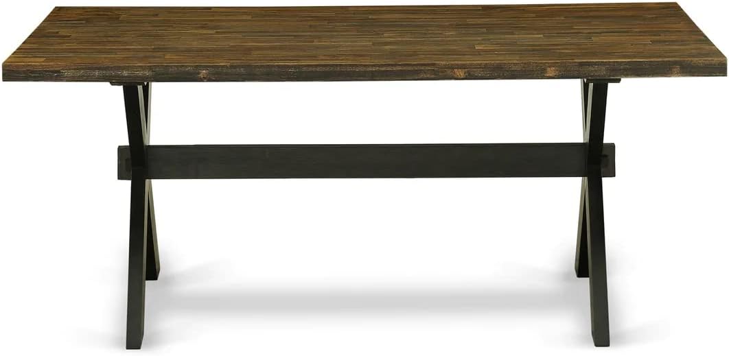 East West Furniture X677MZ606-6 6 Piece Dinette Set Contains a Rectangle Dining Table with X-Legs and 4 Shitake Linen Fabric Parson Chairs with a Bench, 40x72 Inch, Multi-Color