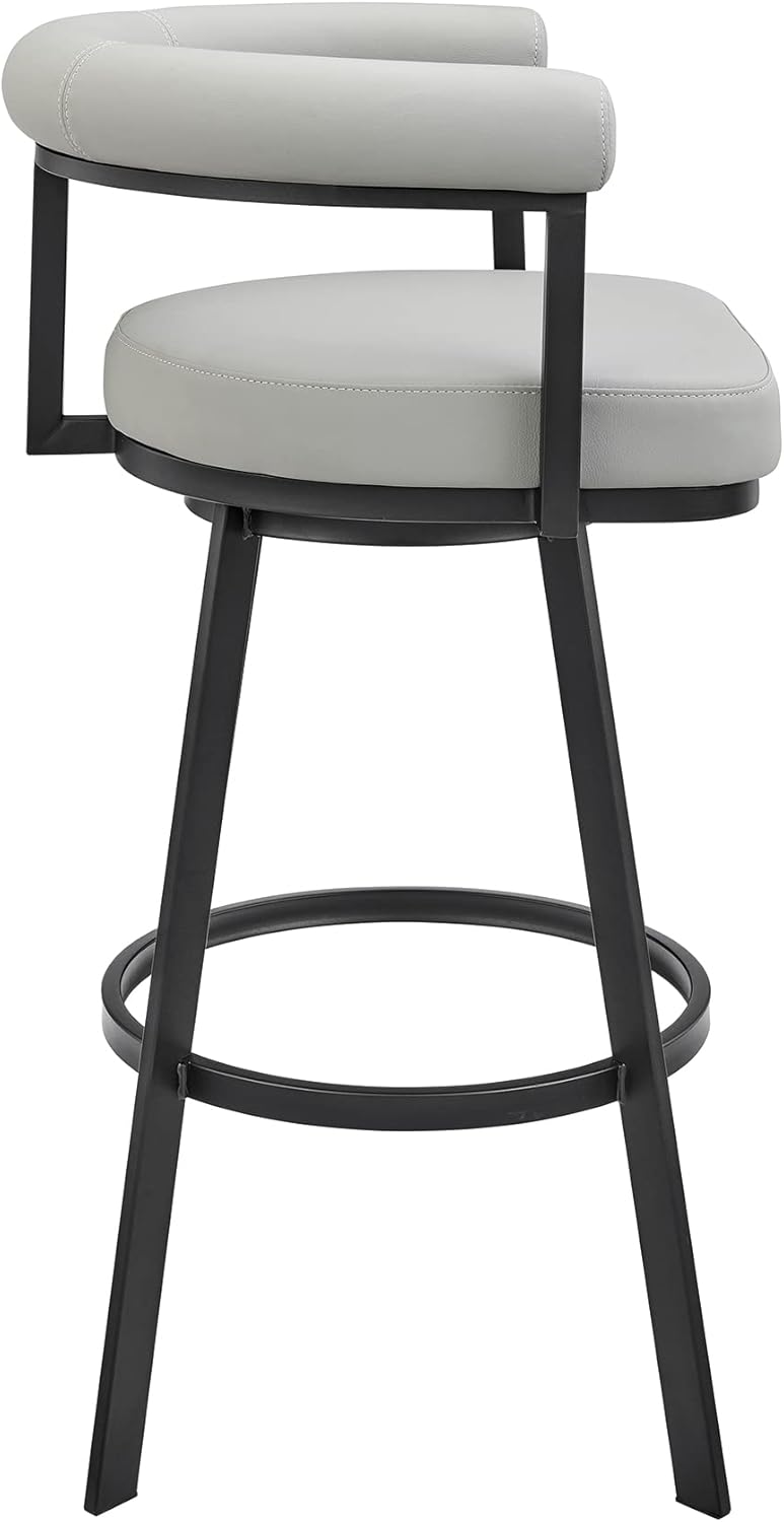 Armen Living Magnolia Swivel Counter Stool in Black Metal with Light Grey Faux Leather