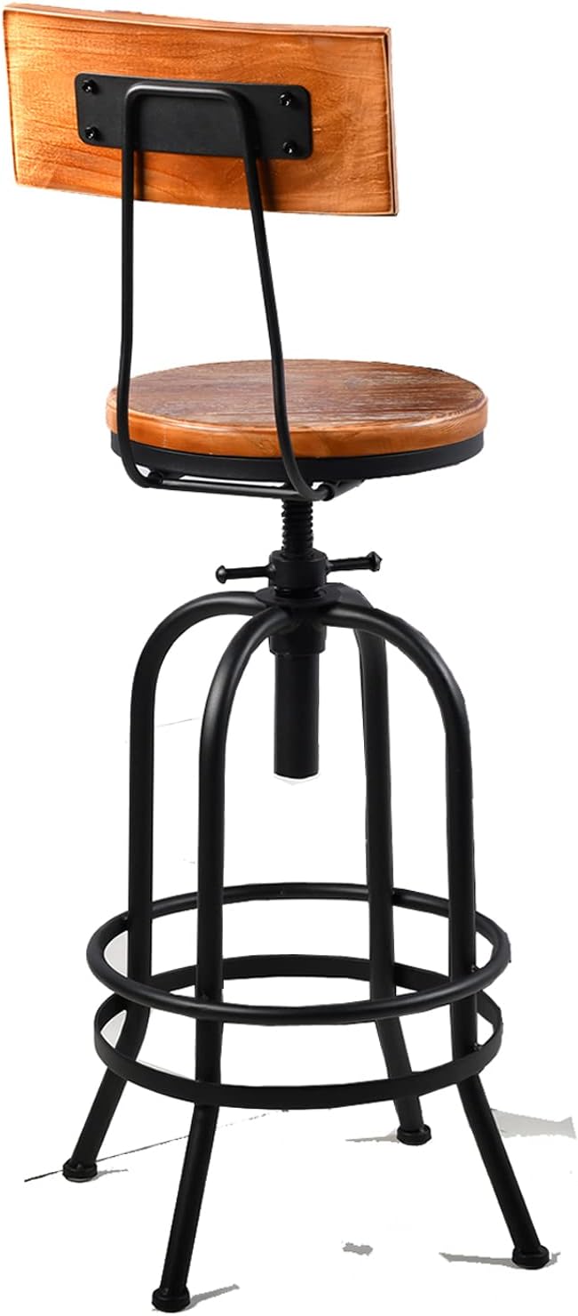 Diwhy Industrial Bar Stool-26-32 Inch Adjustable Swivel Metal Wood Seat Stool Bar Height Bar Stool with Backrest-for Kitchen, Dining Side Chair, Pub, Bistro, Set of 2, Black