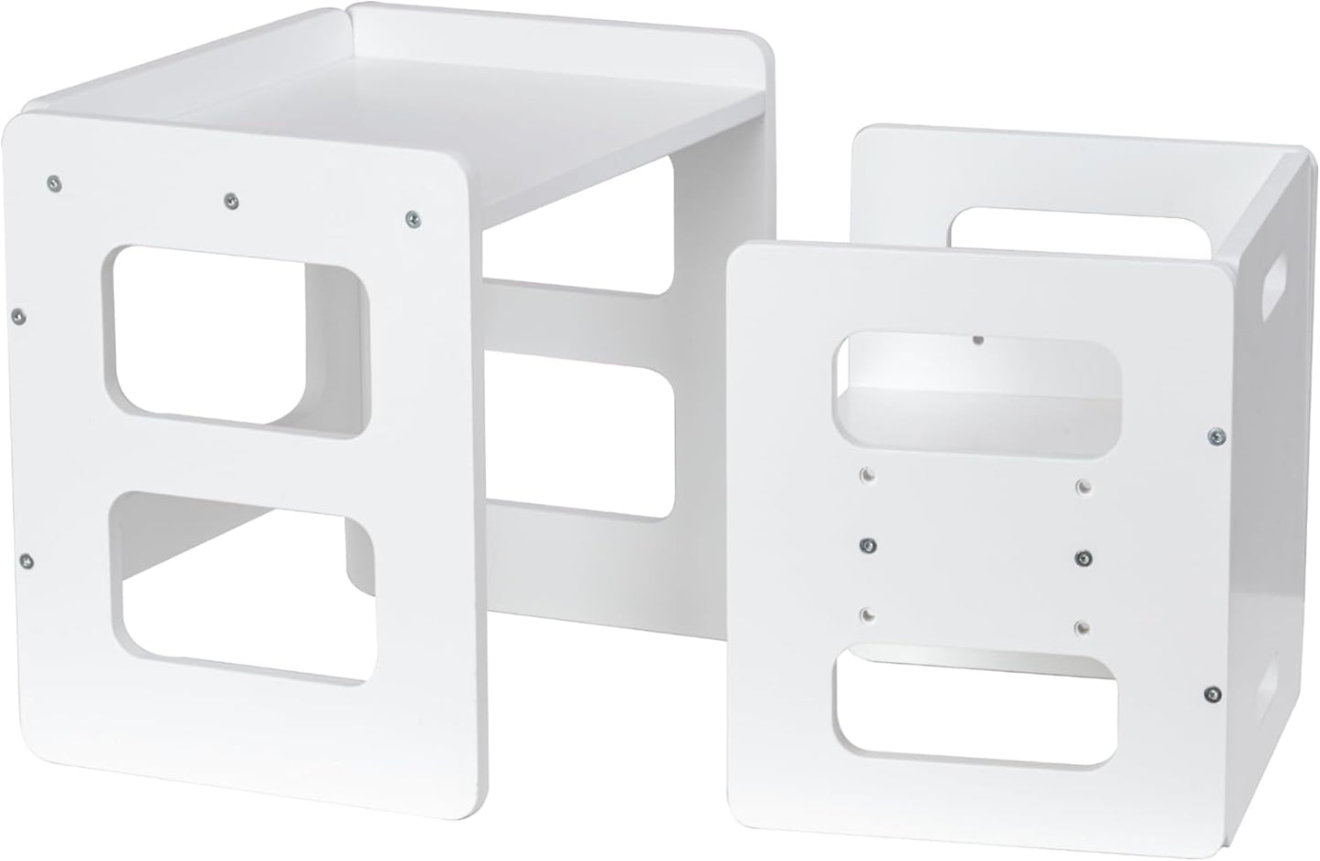 Montessori Weaning Table and Chair Set, Wooden Toddler Table and Chair Set, Adjustable Height Chair Step Stool,1-3 Year Old Kids Montessori Furniture-White