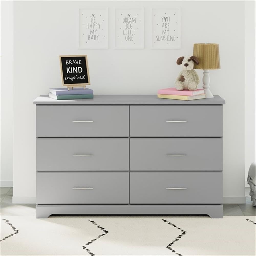 Storkcraft Brookside 6-Drawer Dresser (Pebble Gray) – GREENGUARD Gold Certified, Nursery & Kids Storage, Nursery Essentials, Kids Room Storage, Durable Bedroom Dresser