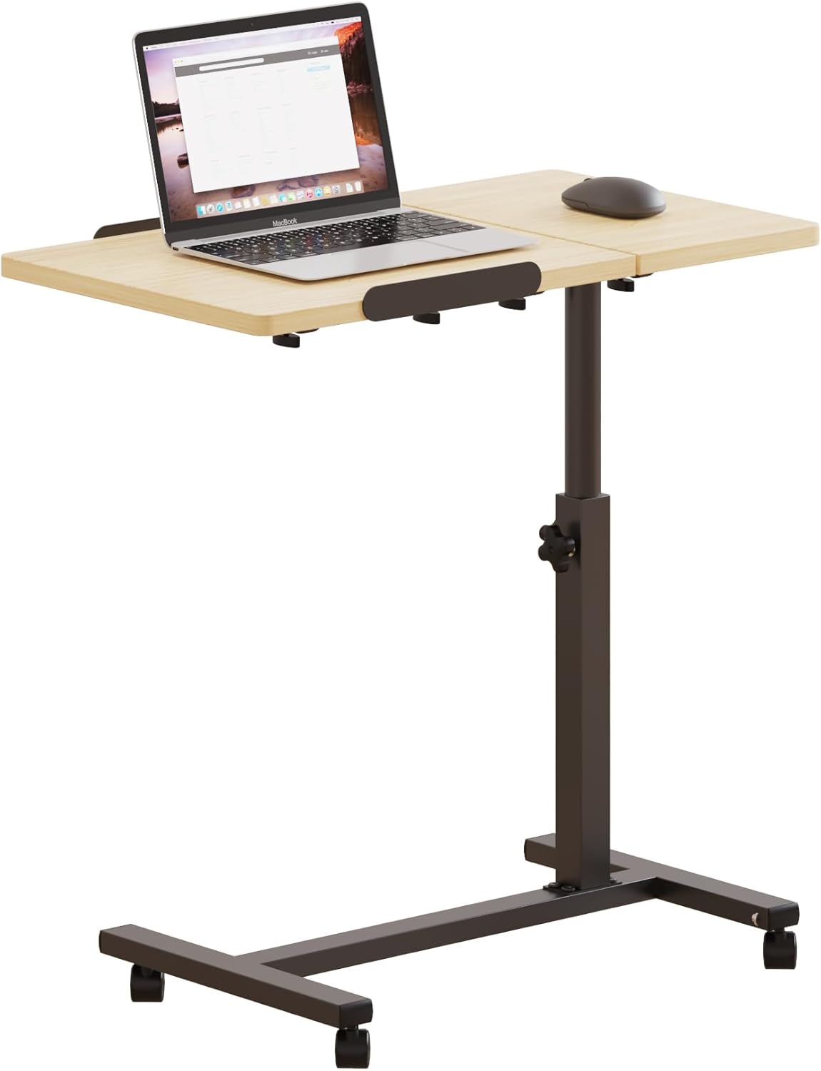 Tilting Overbed Table with Wheels, Adjustable Height Laptop Stand for Couch, Bed Desk Hospital Overbed Table Side Tray Tables, Office Carts & Stands (Log)