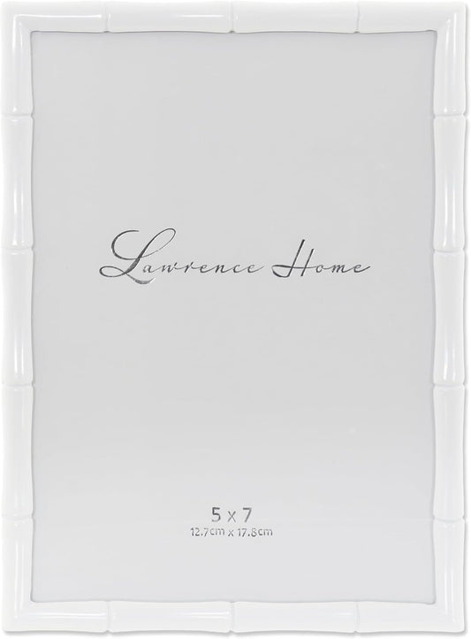 Lawrence Frames Cast Metal Frame - Bamboo Design, White, 5x7