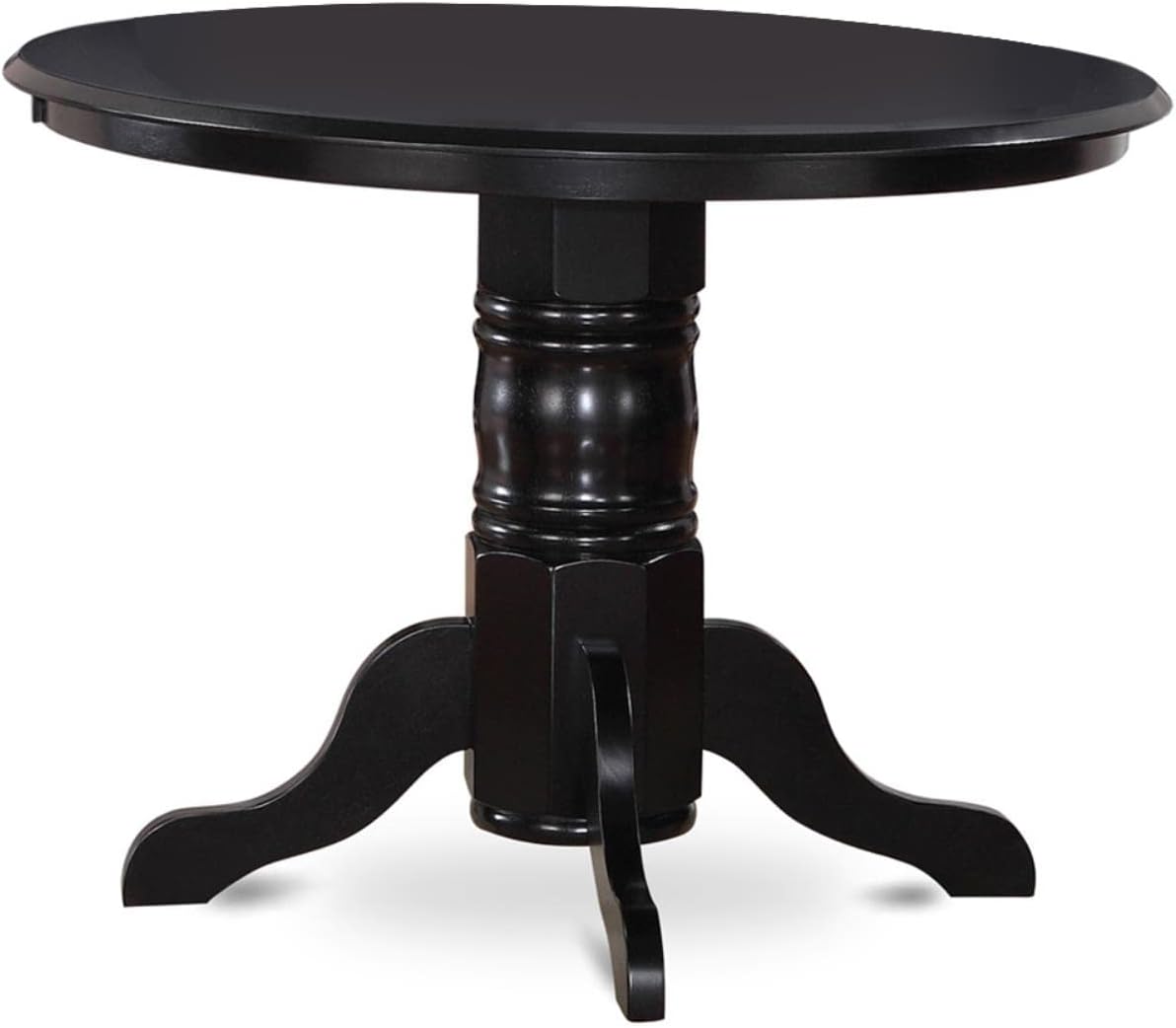 East West Furniture SHEN3-BLK-20 3 Piece Dining Room Set Contains a Round Kitchen Dining Table with Pedestal and 2 Dark Gotham Linen Fabric Upholstered Chairs, 42x42 Inch, Black