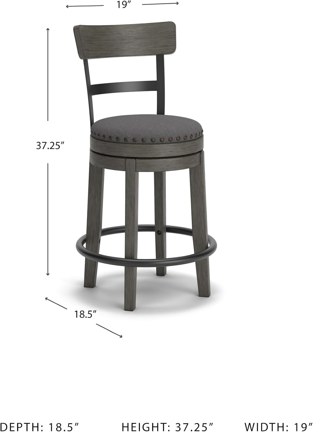 Signature Design by Ashley Caitbrook 24" Farmhouse Counter Height Upholstered Swivel Barstool, Gray