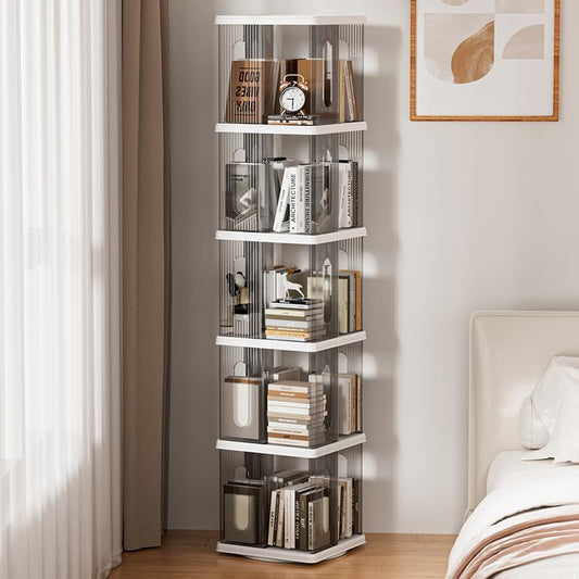 Rotating Bookshelf Tower, 360-Degree Rotating Bookshelves, Small Space Spinning Bookshelf, Revolving Bookcase Suitable for Bedrooms, Living Rooms, Studies and Offices (Grey,5Tier)