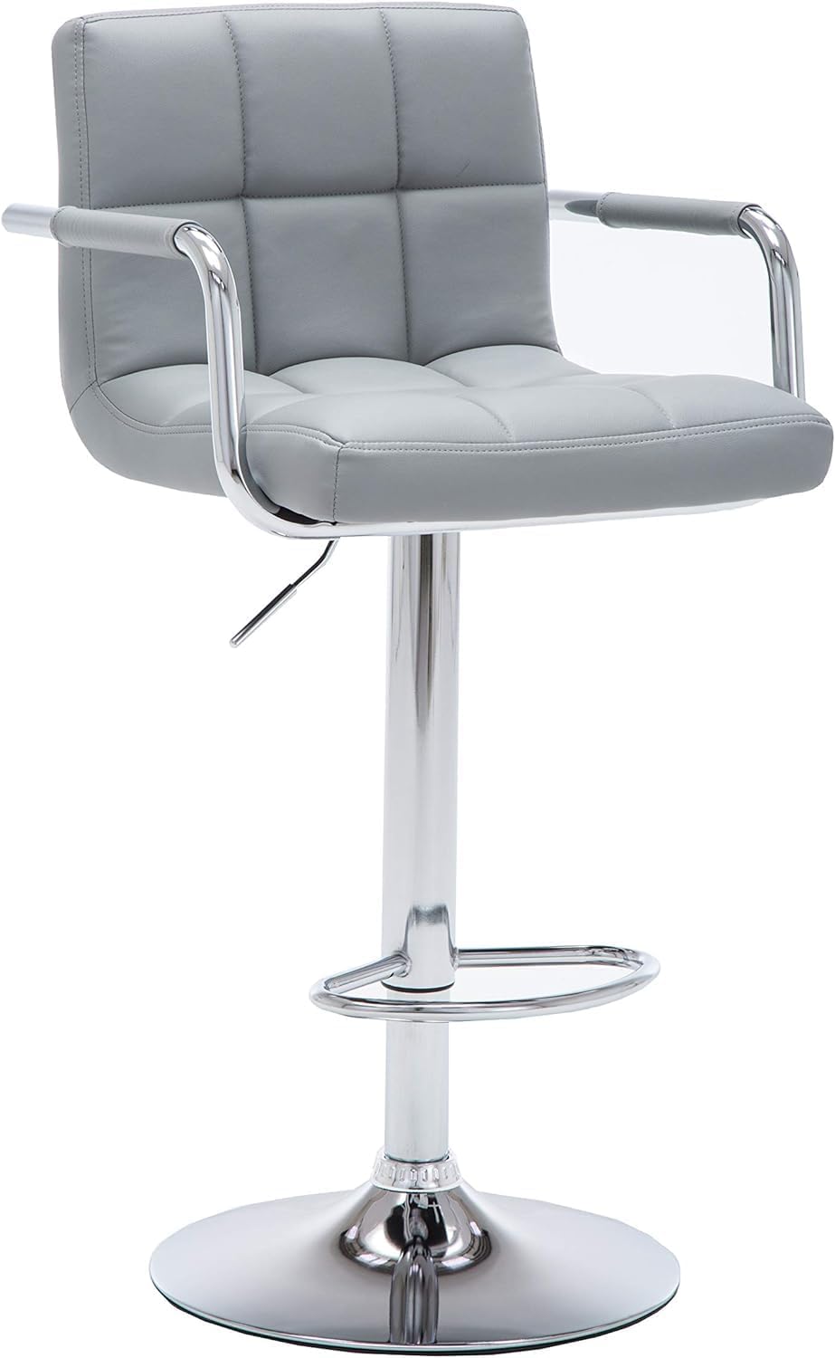 AC Pacific Contemporary Adjustable Swivel Kitchen Bar Stool Chair with Cushion and Armrest, 24"-33", Pewter Gray