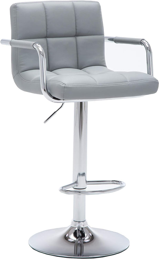 AC Pacific Contemporary Adjustable Swivel Kitchen Bar Stool Chair with Cushion and Armrest, 24"-33", Pewter Gray