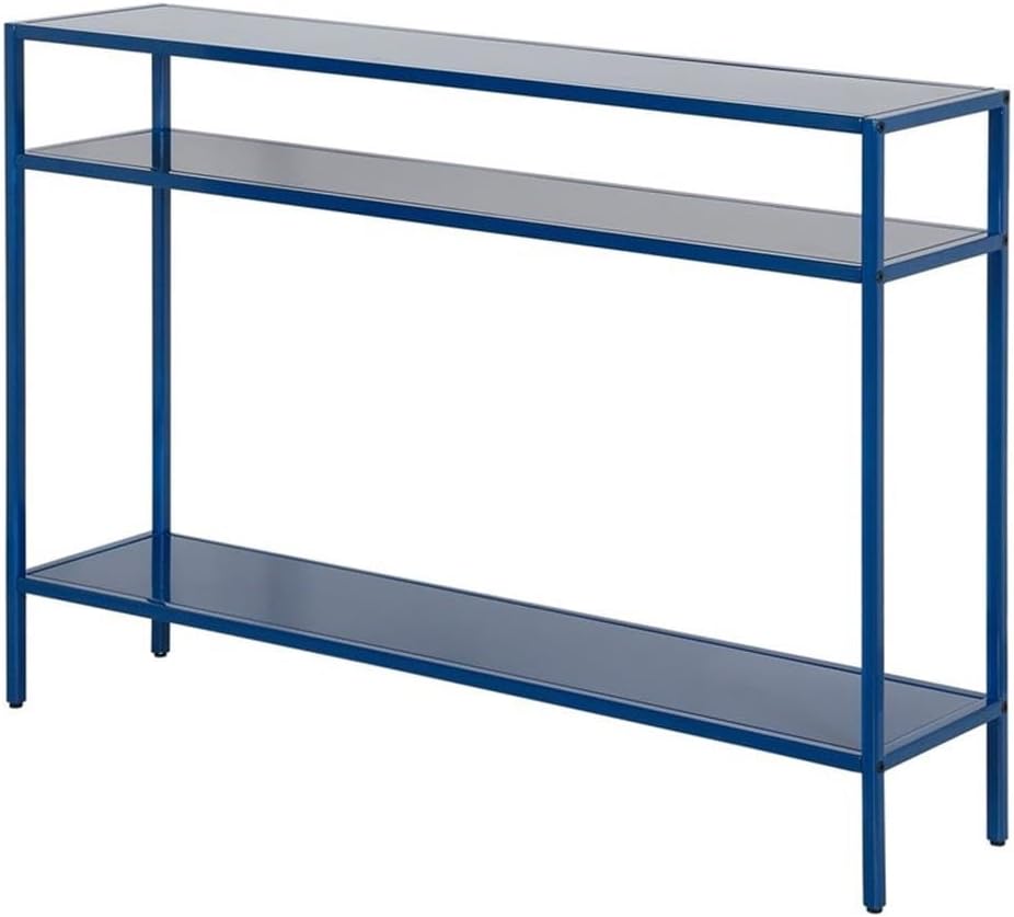 Henn&Hart 42" Wide Rectangular Console Table with Metal Shelves in Mykonos Blue, Entryway Table, Accent Table for Living Room, Hallway